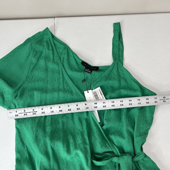 Sanctuary Womens Top Extra Large Green Dani One Shoulder Tie Wrap Blouse Resort - Picture 3 of 12